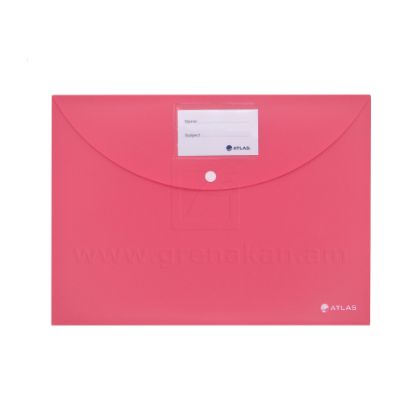 Կոճակով թղթապանակ ATLAS, գրպանիկով, A4, Վարդագույն, 280 մկմ